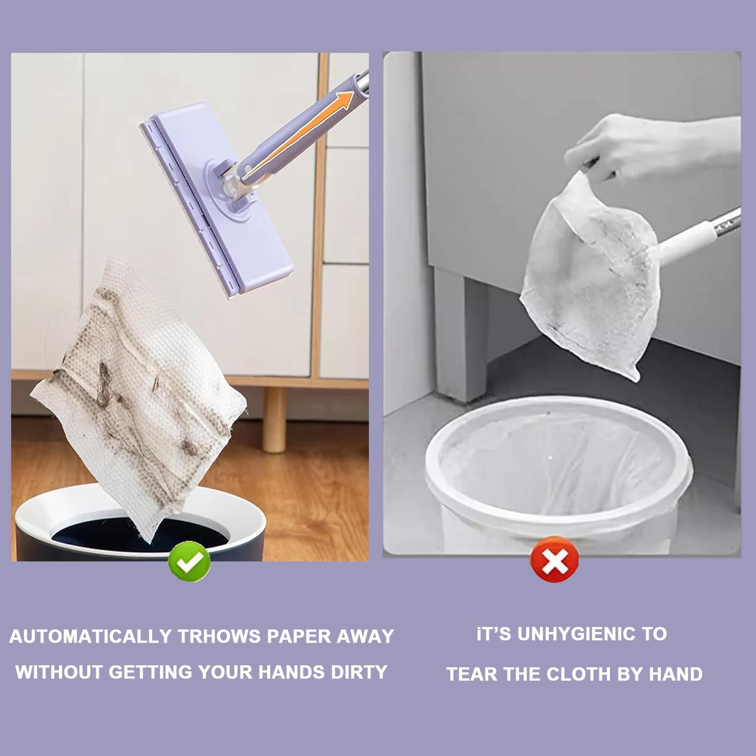 2026 Upgraded Snap Grip Mini Mop, Zero Touch 360° Head, Automatic Cloth Changing Mini Mop with Hands Free Push Pull Handle, Retractable Disposable Dust Mops for Multi Cleaning (37.4in + 10*Cloth)