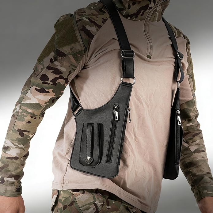 Premium Leather Shoulder Bag, Double Shoulder Armpit Bag for Men, Anti-Theft Hidden Adjustable Shoulder Holster for Men