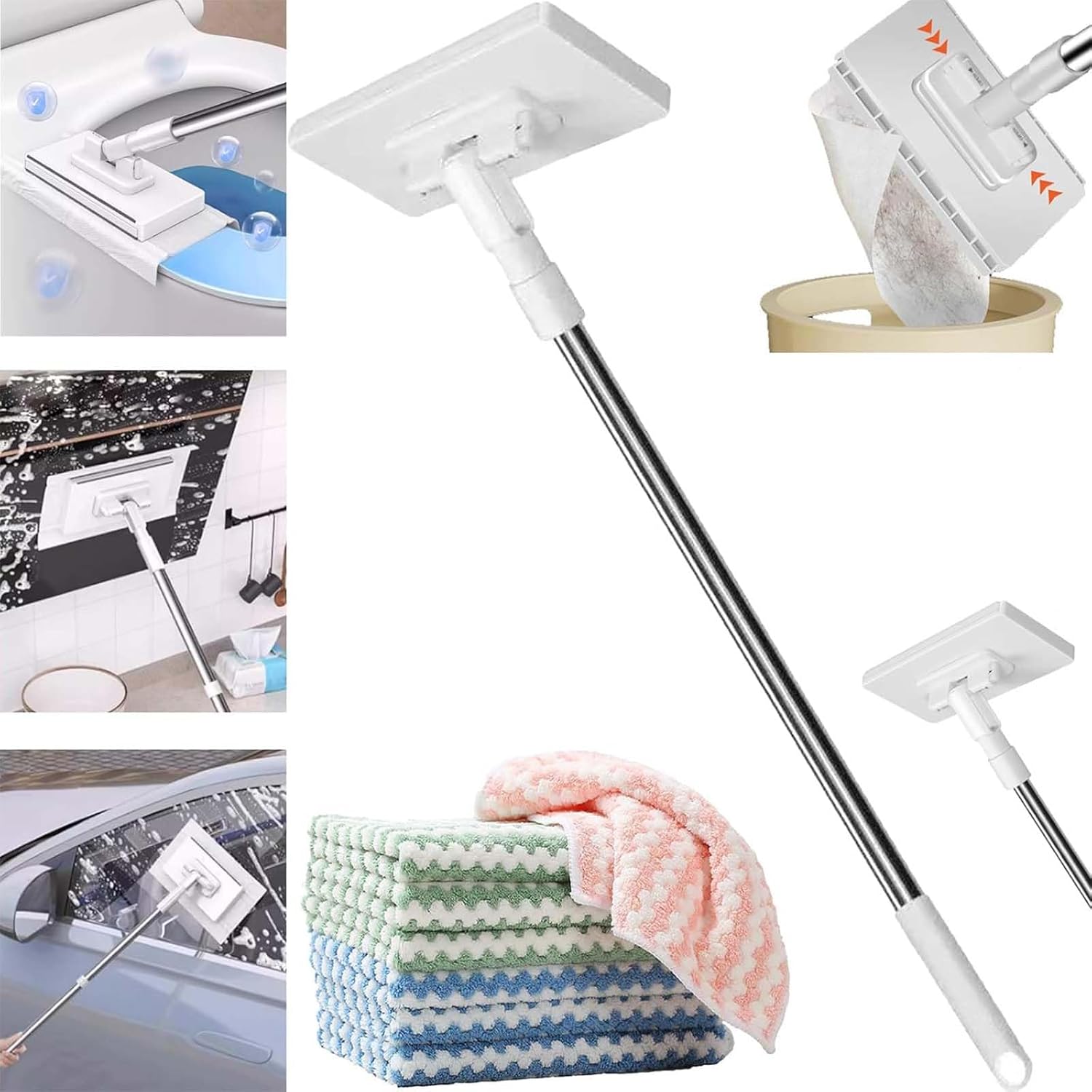 Snap Grip Mini Mop,2026 Upgraded Zero Touch Snap Grip Mini Mop,Cloth Changing MiniMop,Automatic Hands Free Push Pull Handle,Includes 1 MiniMop & 5 Reusable Cloths
