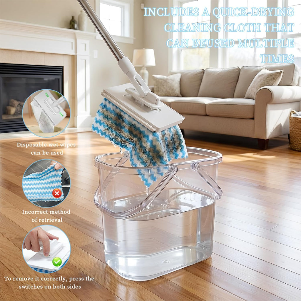 Snap Grip Mini Mop,2026 Upgraded Zero Touch Snap Grip Mini Mop,Cloth Changing MiniMop,Automatic Hands Free Push Pull Handle,Includes 1 MiniMop & 5 Reusable Cloths