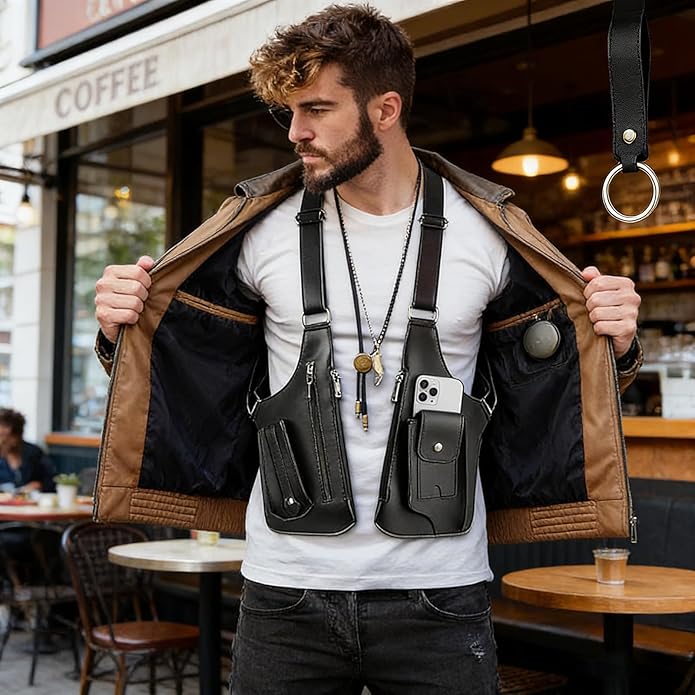 Premium Leather Shoulder Bag, Double Shoulder Armpit Bag for Men, Anti-Theft Hidden Adjustable Shoulder Holster for Men