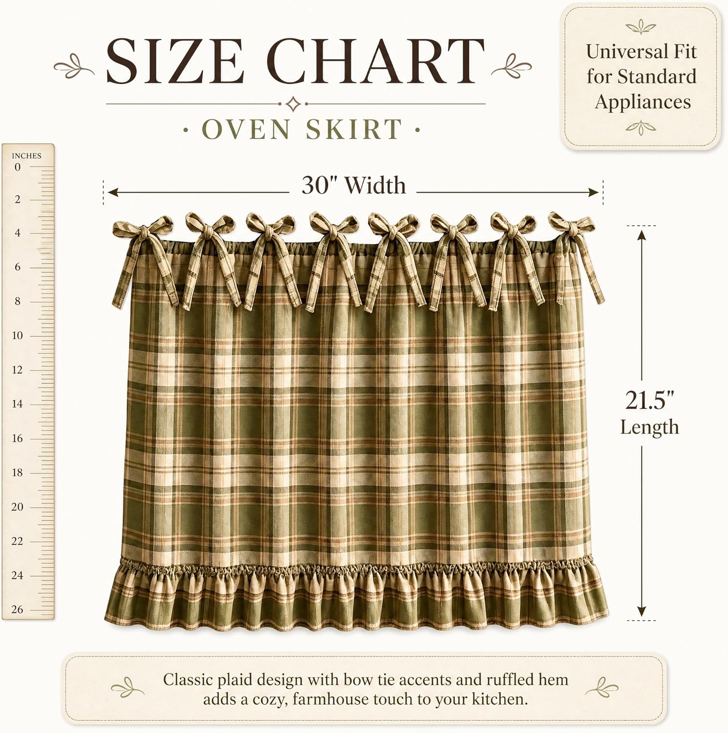 Farmhouse Oven Skirt, Green Handmade Oven Curtain for Stove, Vintage Cotton Blend Oven Skirt Curtain for Farmhouse Cottage Dishwasher Kitchen Decor