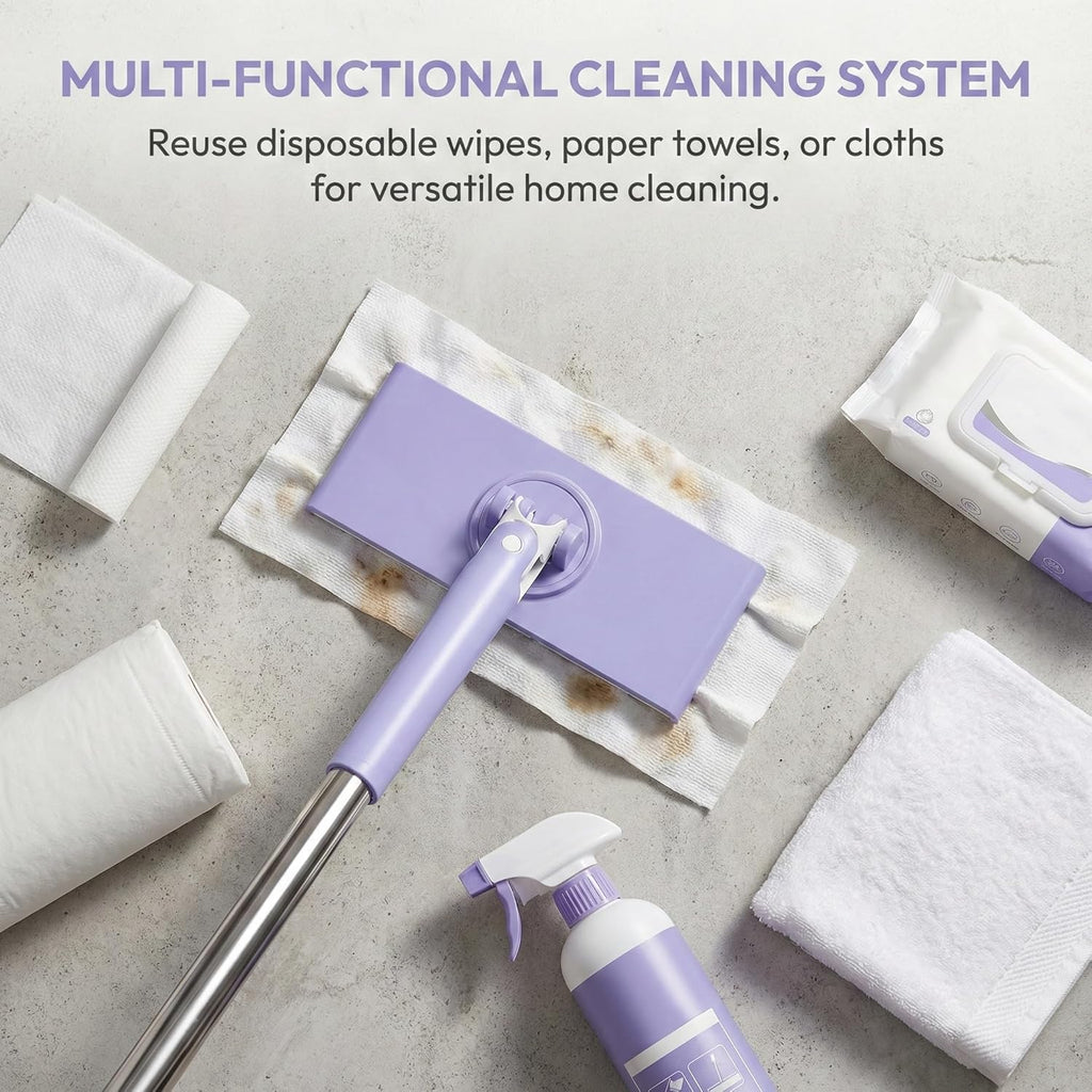 2026 Upgraded Snap Grip Mini Mop, Zero Touch 360° Head, Automatic Cloth Changing Mini Mop with Hands Free Push Pull Handle, Retractable Disposable Dust Mops for Multi Cleaning (37.4in + 10*Cloth)