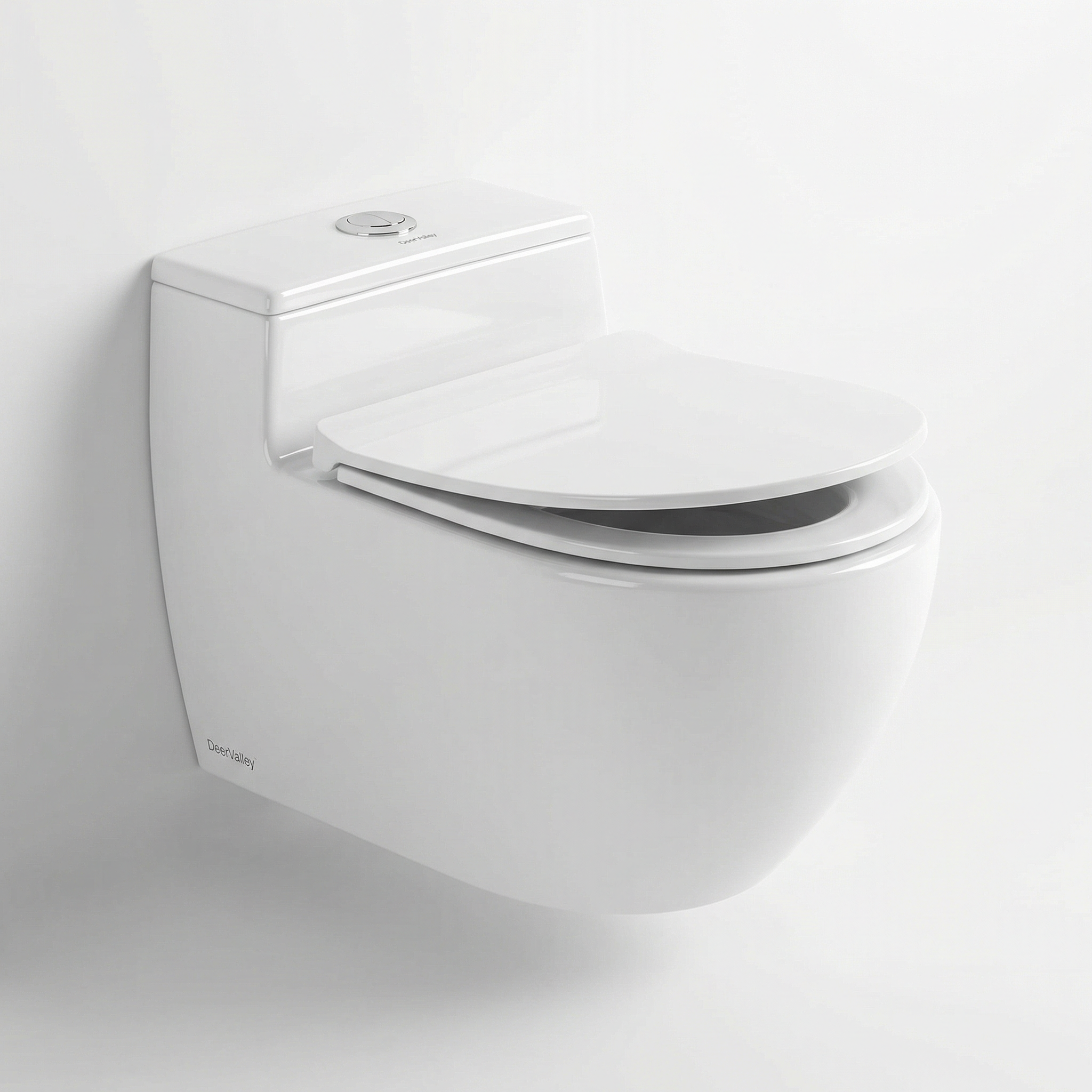 DeerValley Wall-Hung Elongated Dual-Flush Toilet with Soft-Close Seat, Glossy White Ceramic