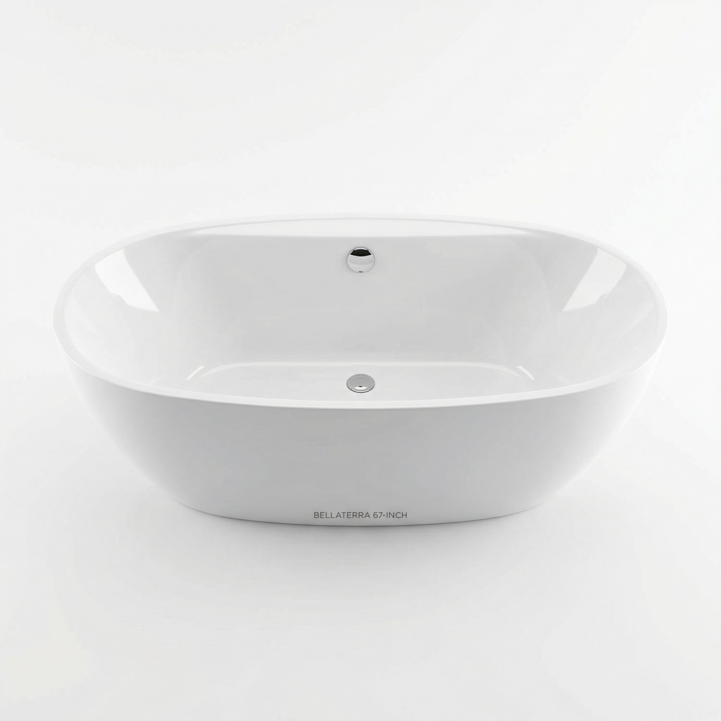 Bellaterra Home 67-Inch Freestanding Acrylic Bathtub, Glossy White, 81-Gallon Capacity