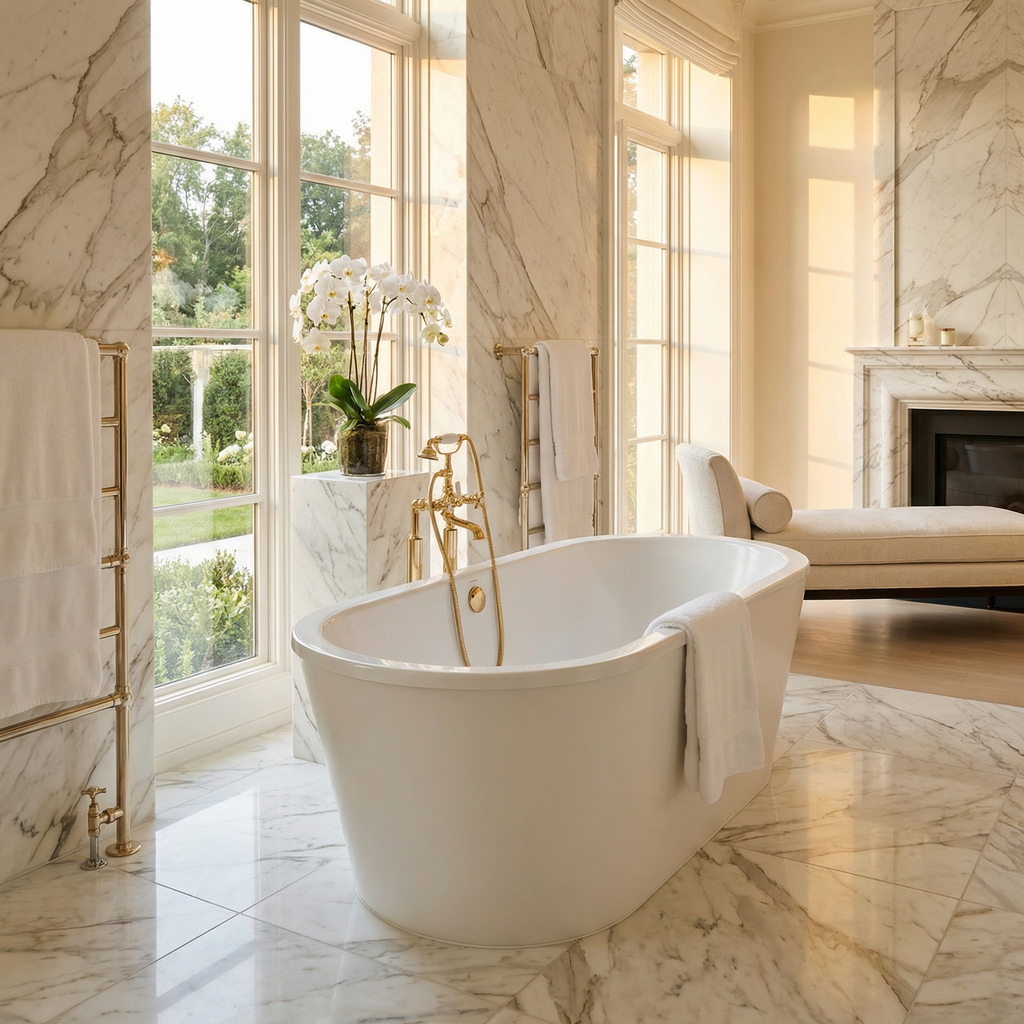 Bellaterra Home 67-Inch Freestanding Acrylic Bathtub, Glossy White, 81-Gallon Capacity