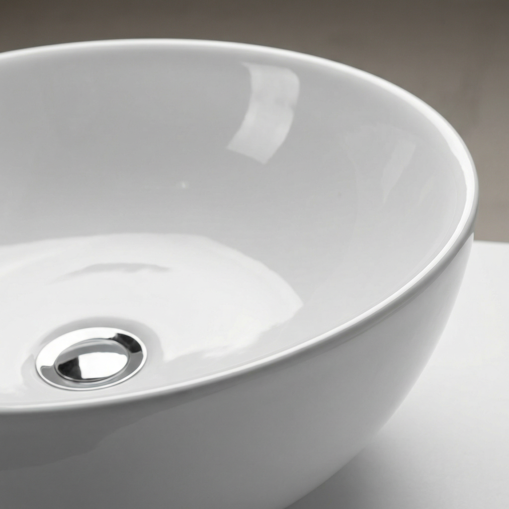 Oval Above-Counter Ceramic Vessel Sink, Glossy White, Modern European Design for Bathroom Vanity