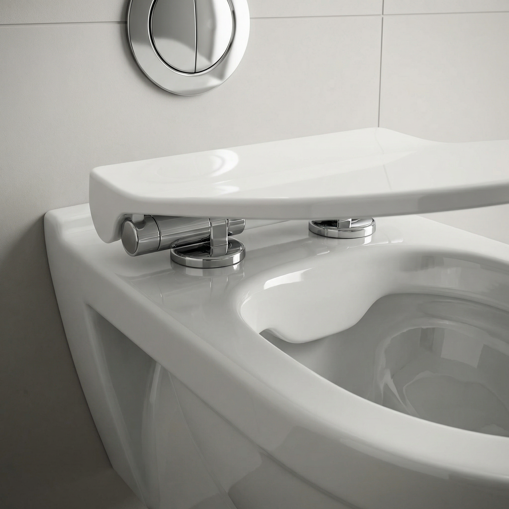 DeerValley Wall-Hung Elongated Dual-Flush Toilet with Soft-Close Seat, Glossy White Ceramic