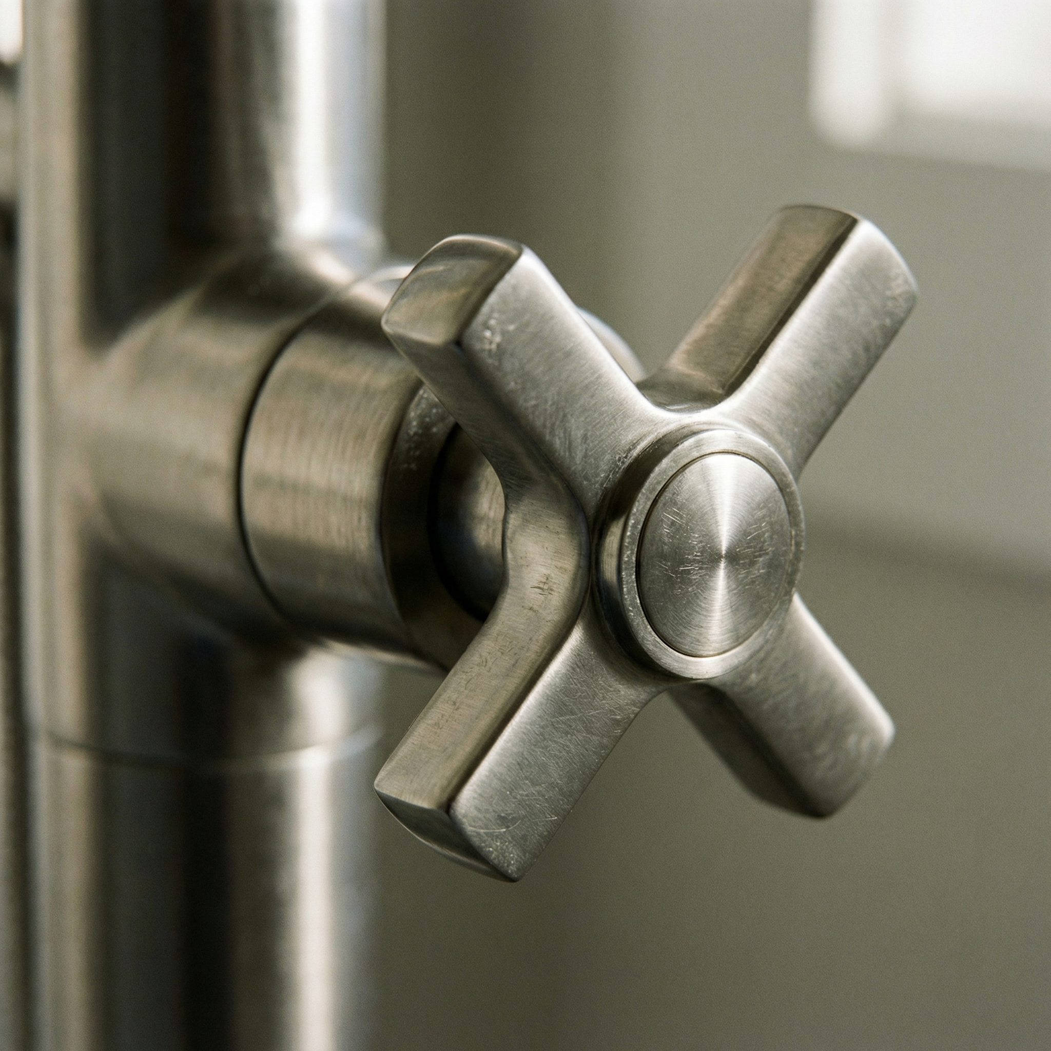 Floor-Mounted Clawfoot Bathtub Faucet, Brushed Nickel, Cross Handles with Handheld Shower Attachment