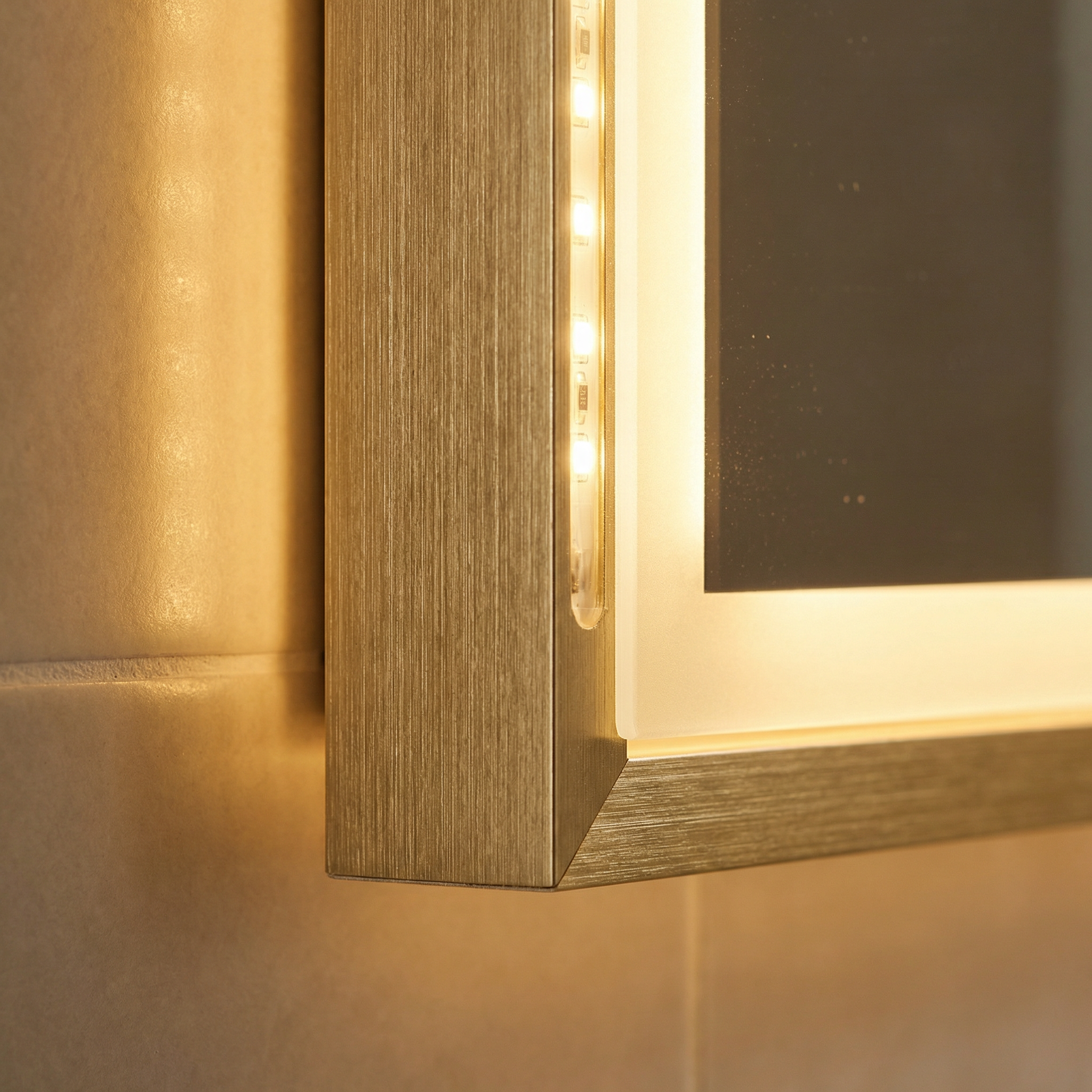 FTOTI 24x32 Inch LED Bathroom Mirror, Brushed Gold Aluminum Frame, Anti-Fog Dimmable Touch Switch