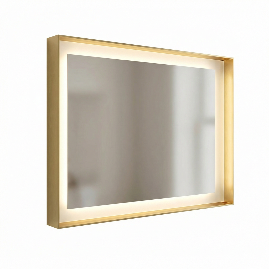 FTOTI 24x32 Inch LED Bathroom Mirror, Brushed Gold Aluminum Frame, Anti-Fog Dimmable Touch Switch