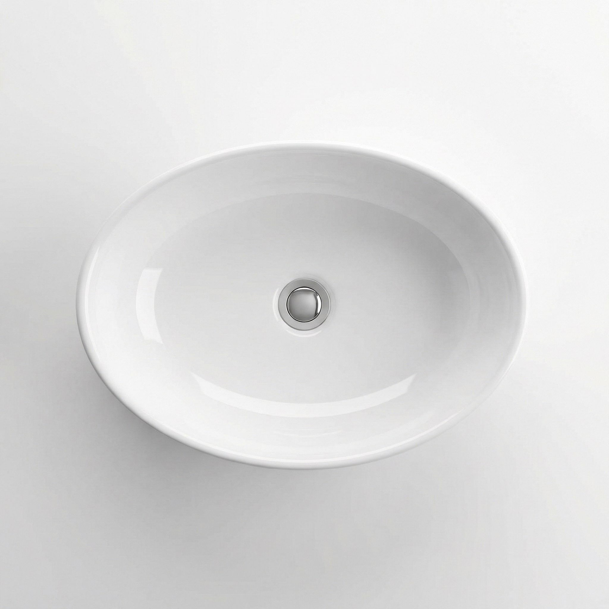 Oval Above-Counter Ceramic Vessel Sink, Glossy White, Modern European Design for Bathroom Vanity