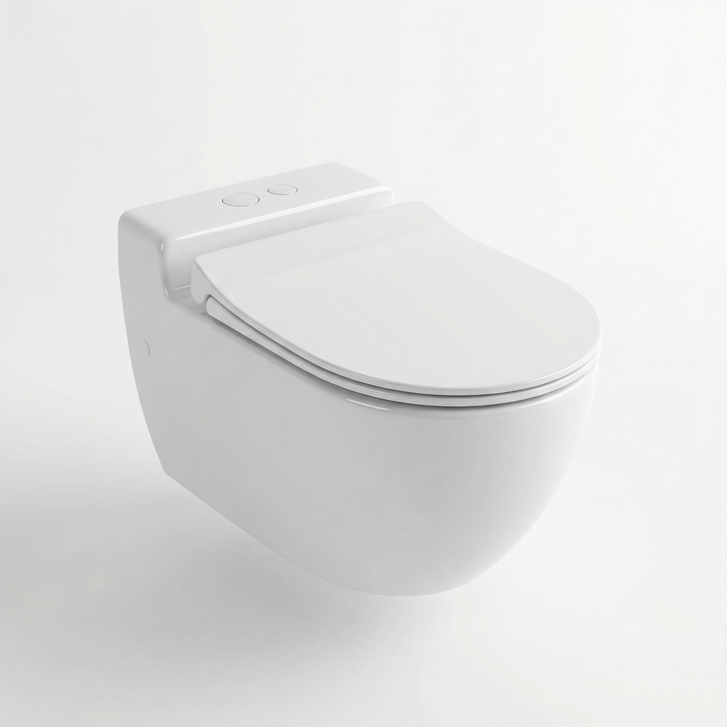 DeerValley Wall-Hung Elongated Dual-Flush Toilet with Soft-Close Seat, Glossy White Ceramic