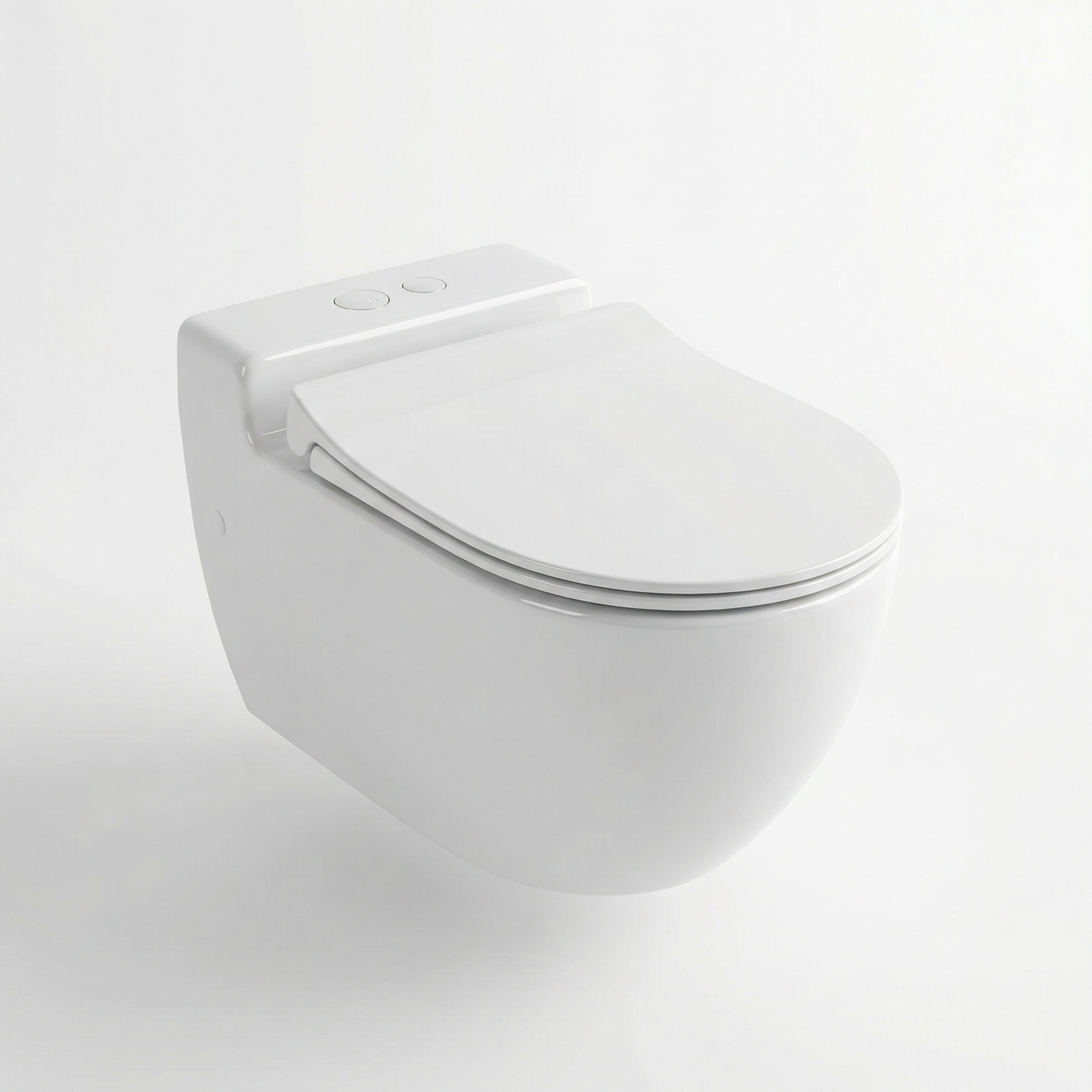 DeerValley Wall-Hung Elongated Dual-Flush Toilet with Soft-Close Seat, Glossy White Ceramic