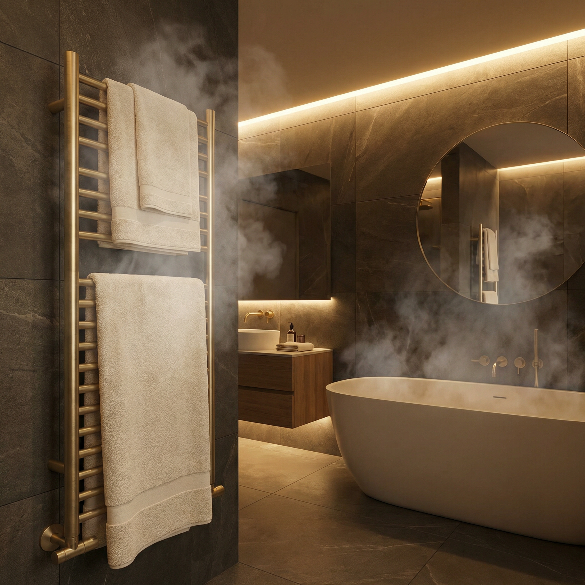 JERFIT Brushed Gold Electric Heated Towel Rack with Shelf, 8-Bar Smart Touch Control 304 Stainless Steel