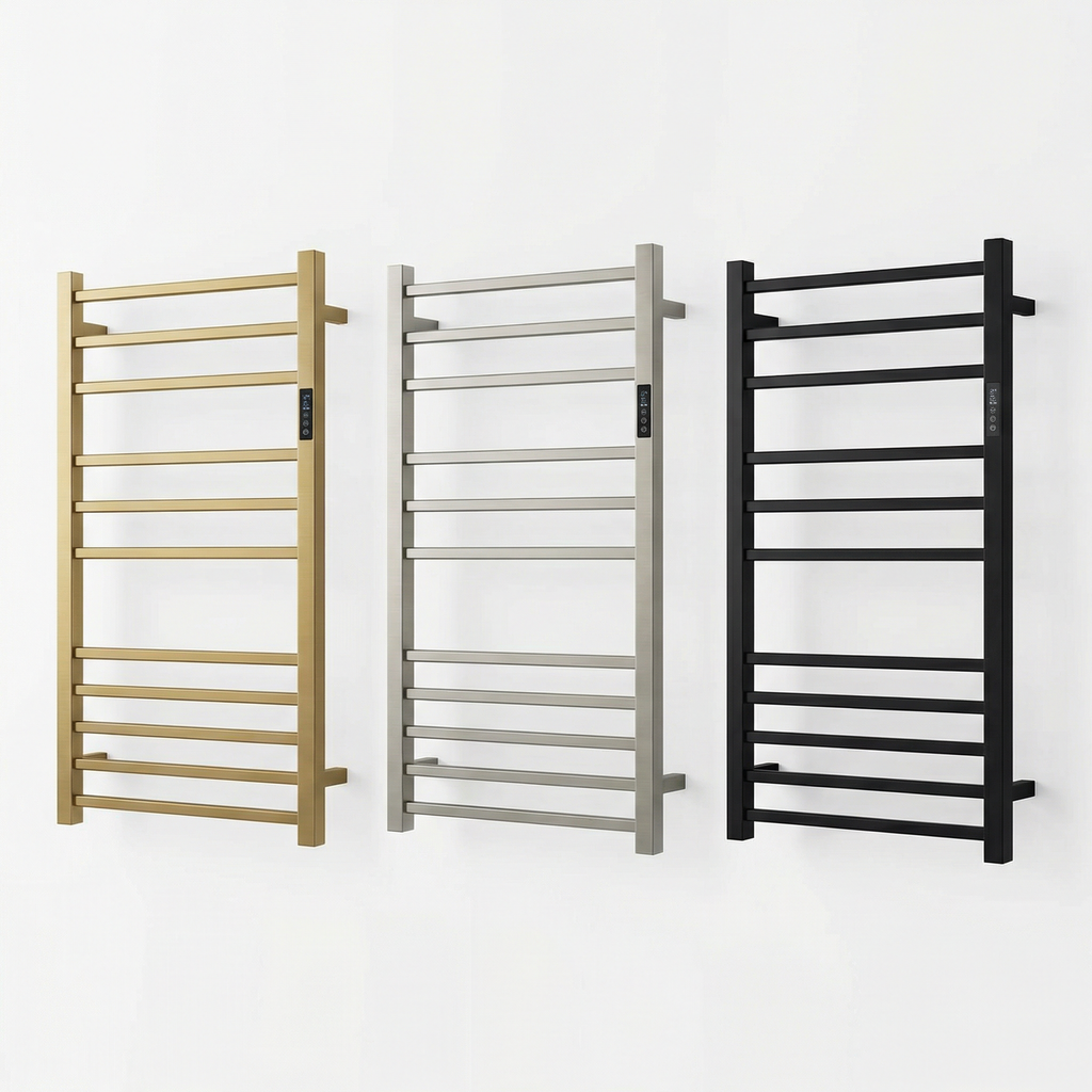 JERFIT Brushed Gold Electric Heated Towel Rack with Shelf, 8-Bar Smart Touch Control 304 Stainless Steel