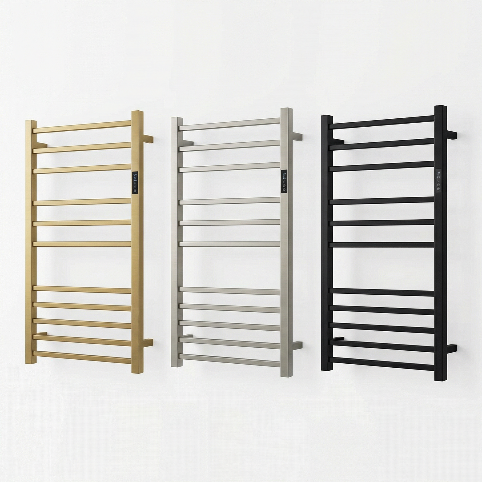 JERFIT Brushed Gold Electric Heated Towel Rack with Shelf, 8-Bar Smart Touch Control 304 Stainless Steel