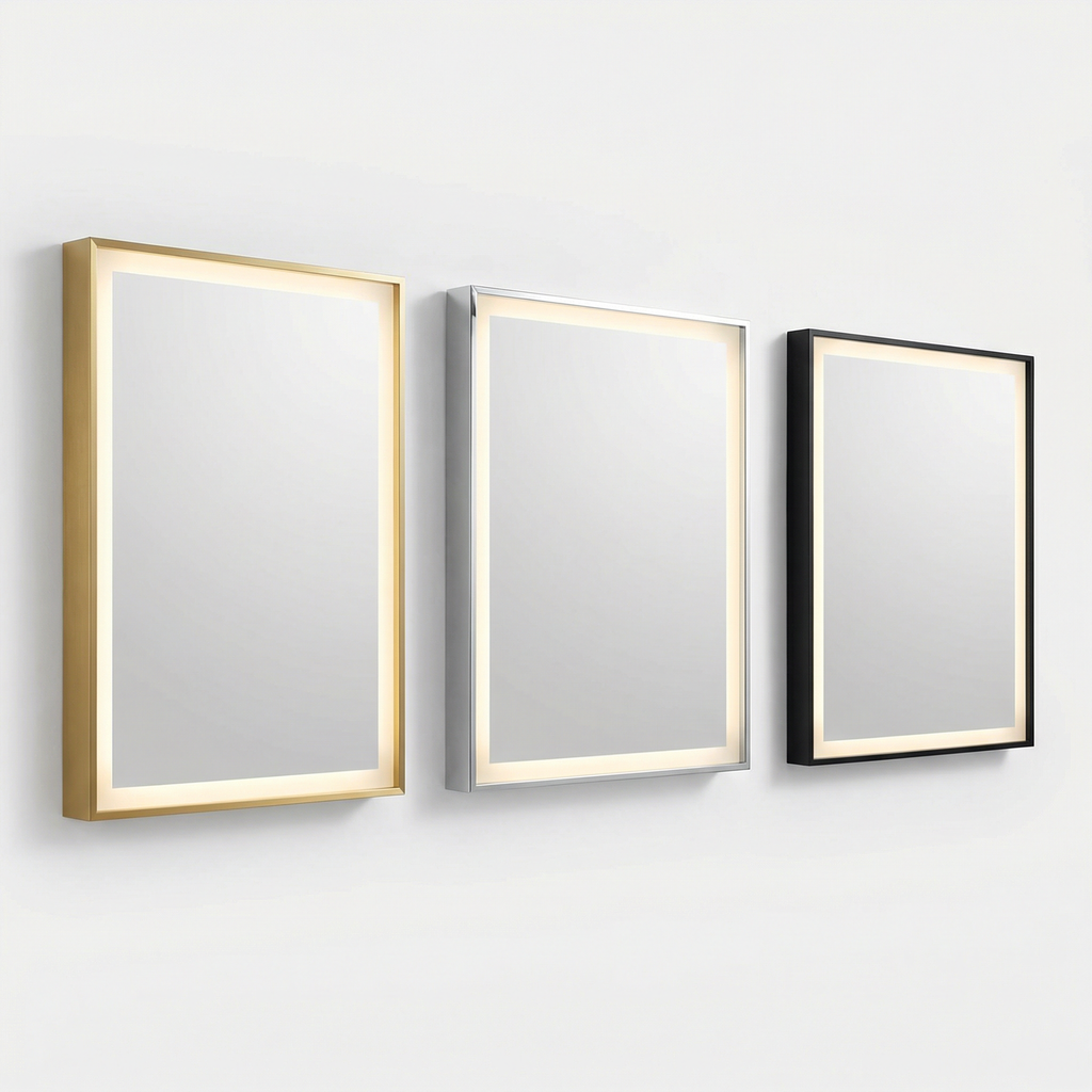 FTOTI 24x32 Inch LED Bathroom Mirror, Brushed Gold Aluminum Frame, Anti-Fog Dimmable Touch Switch