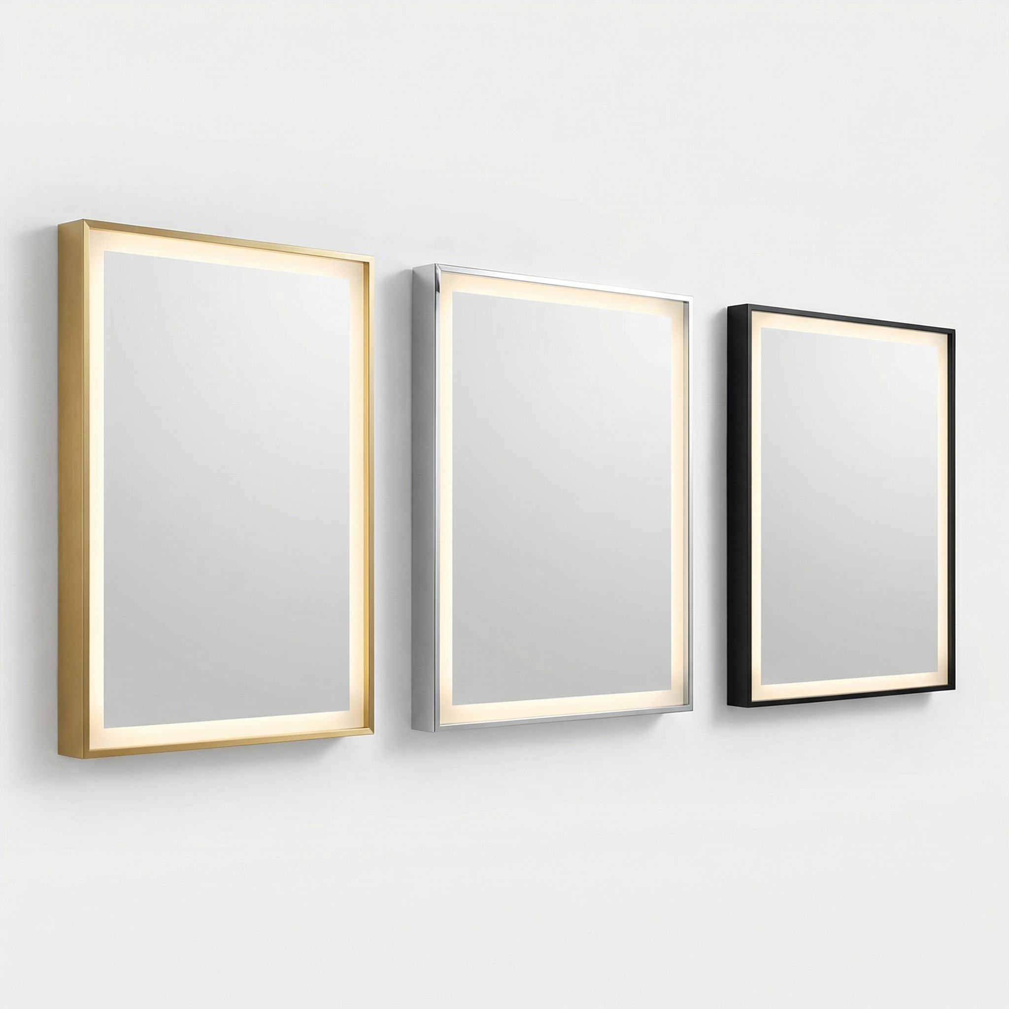FTOTI 24x32 Inch LED Bathroom Mirror, Brushed Gold Aluminum Frame, Anti-Fog Dimmable Touch Switch